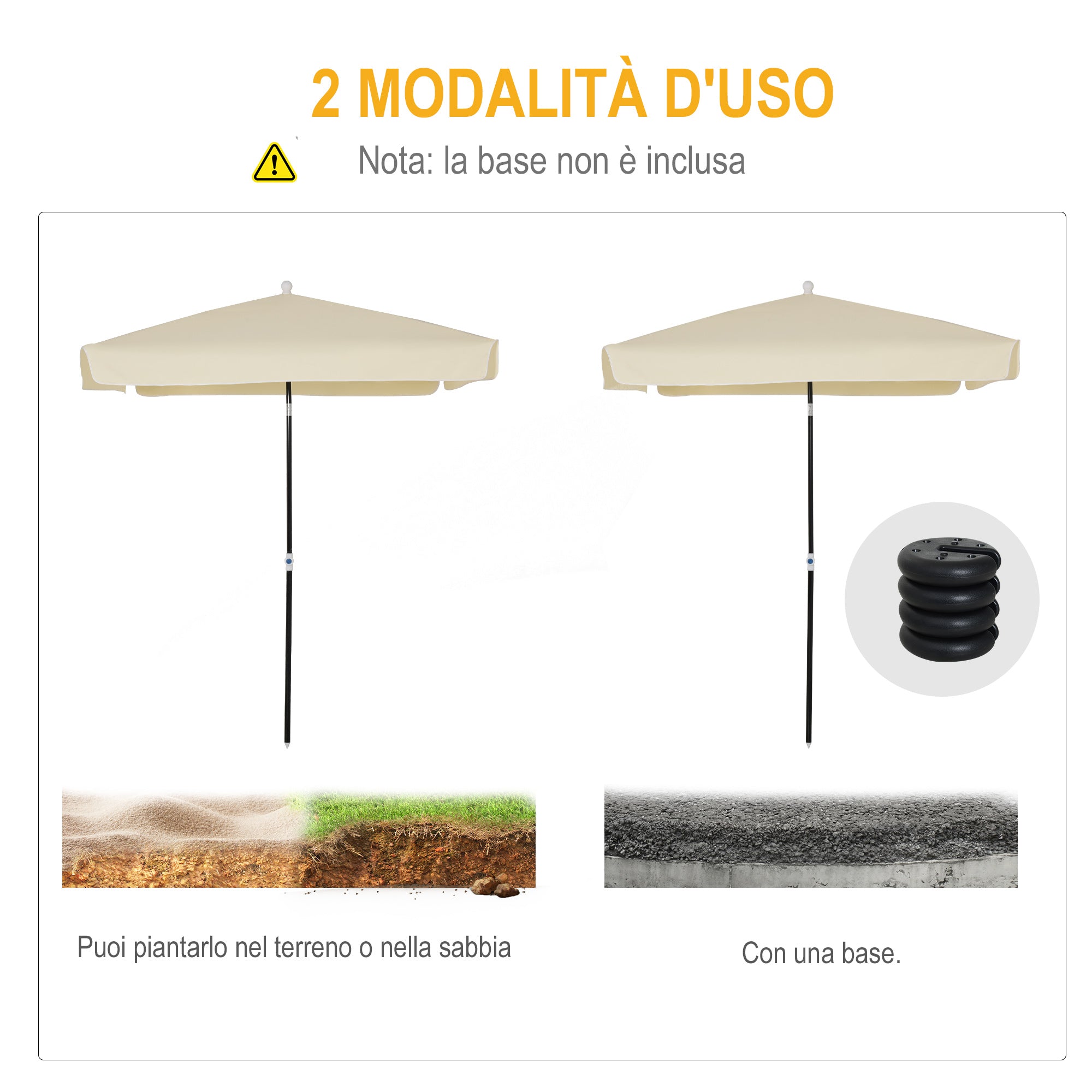 Garden Umbrella 2x2 m for Terrace and Garden with Square Canopy, Adjustable and Portable Design, Cream White