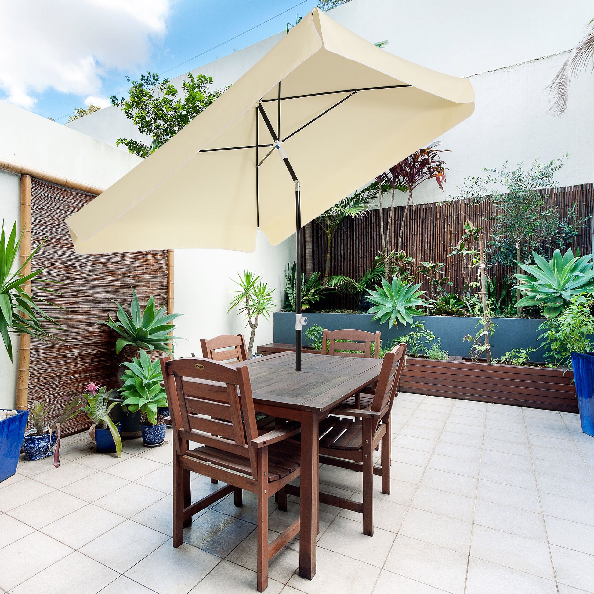 Garden Umbrella 2x2 m for Terrace and Garden with Square Canopy, Adjustable and Portable Design, Cream White
