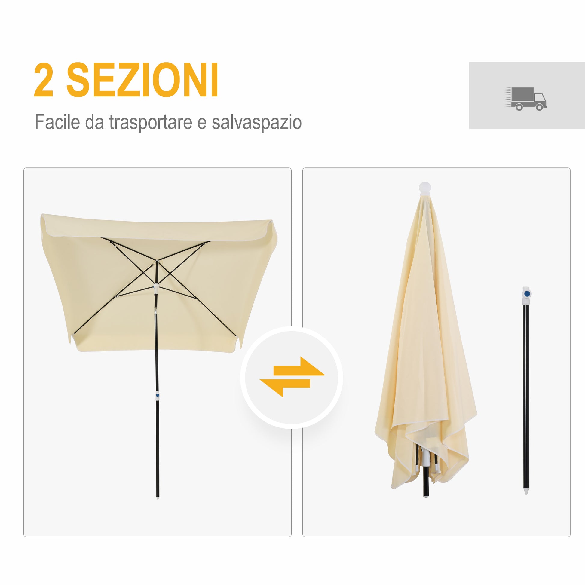 Garden Umbrella 2x2 m for Terrace and Garden with Square Canopy, Adjustable and Portable Design, Cream White