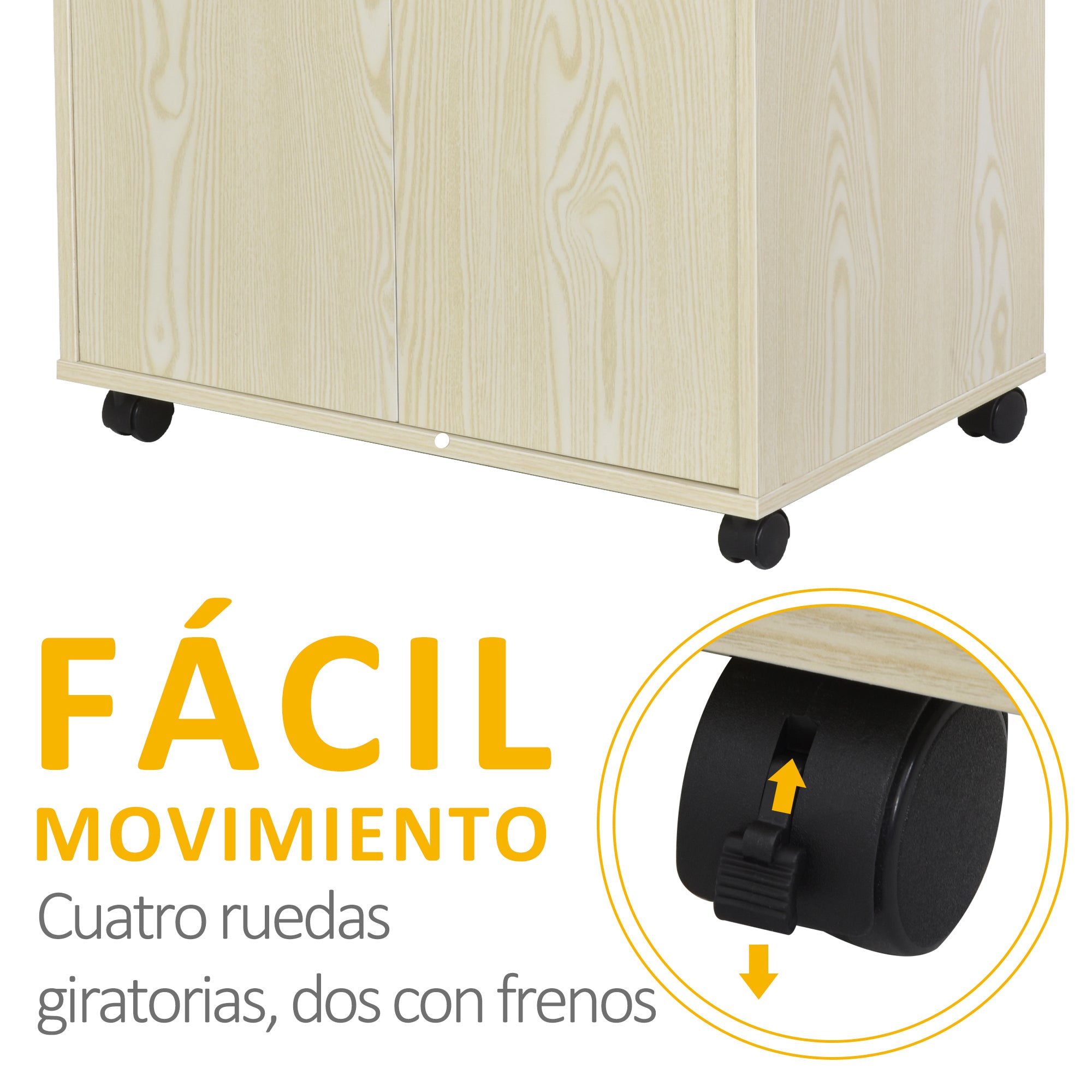 Microwave Sideboard Kitchen Cabinet with 2 Doors and Adjustable Shelf on Wheels Load 70 kg 60.4x40.3x97 cm Oak