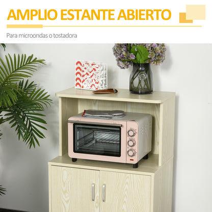 Microwave Sideboard Kitchen Cabinet with 2 Doors and Adjustable Shelf on Wheels Load 70 kg 60.4x40.3x97 cm Oak