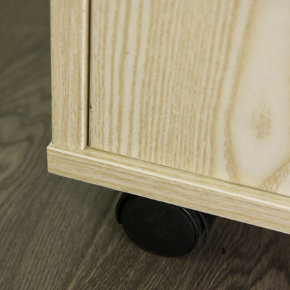 Microwave Sideboard Kitchen Cabinet with 2 Doors and Adjustable Shelf on Wheels Load 70 kg 60.4x40.3x97 cm Oak