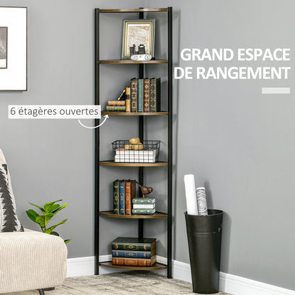 5-Tier Corner Shelf Industrial Style Metal Frame Corner Bookshelf - 34 x 34 x 166 cm Brown Black