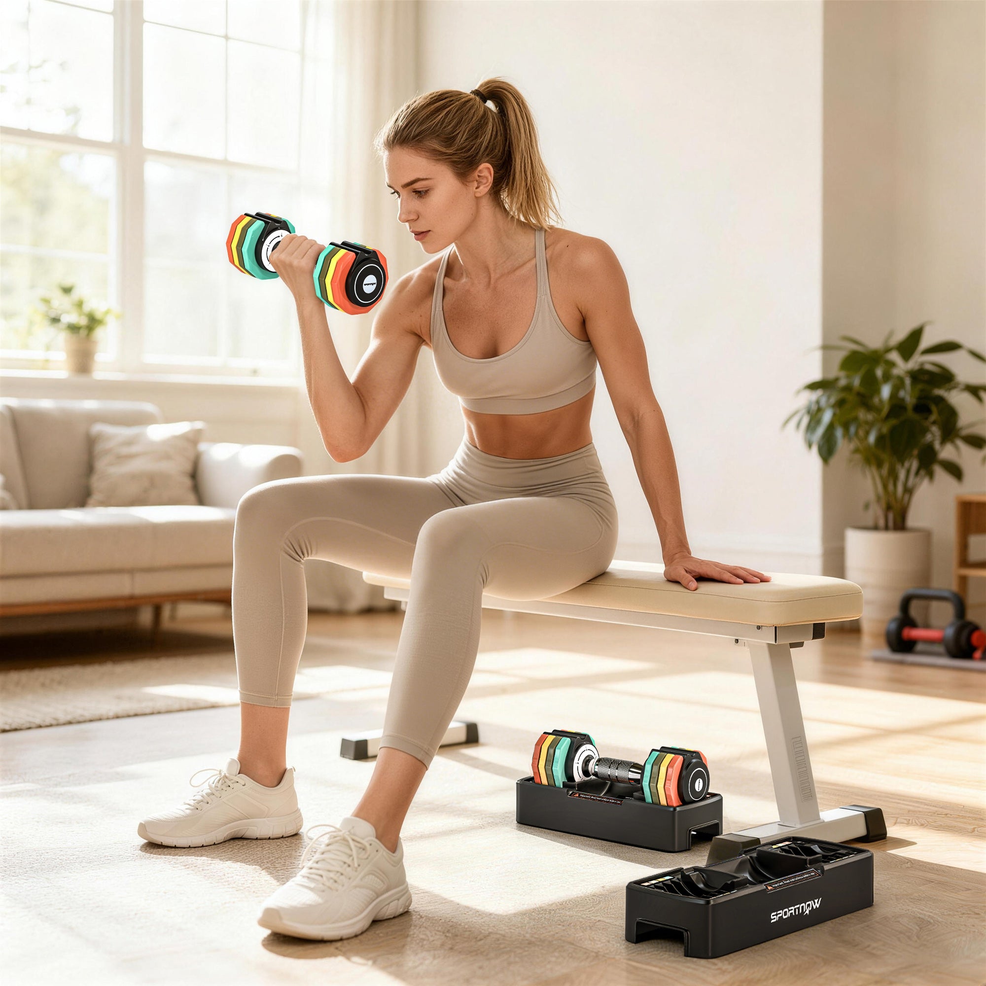 SPORTNOW Adjustable Dumbbell Set 1–5 kg (2.2–11 lb) — Quick-Adjust Tray, Non-Slip Chrome Handle, Space-Saving