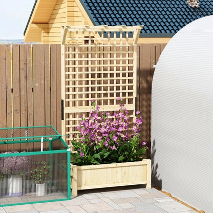 Raised Planter Box with Trellis & Roof, Wooden Garden Planter for Climbing Plants, 90 x 45 x 183 cm (35.4" x 17.7" x 72.0")