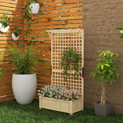 Raised Planter Box with Trellis & Roof, Wooden Garden Planter for Climbing Plants, 90 x 45 x 183 cm (35.4" x 17.7" x 72.0")