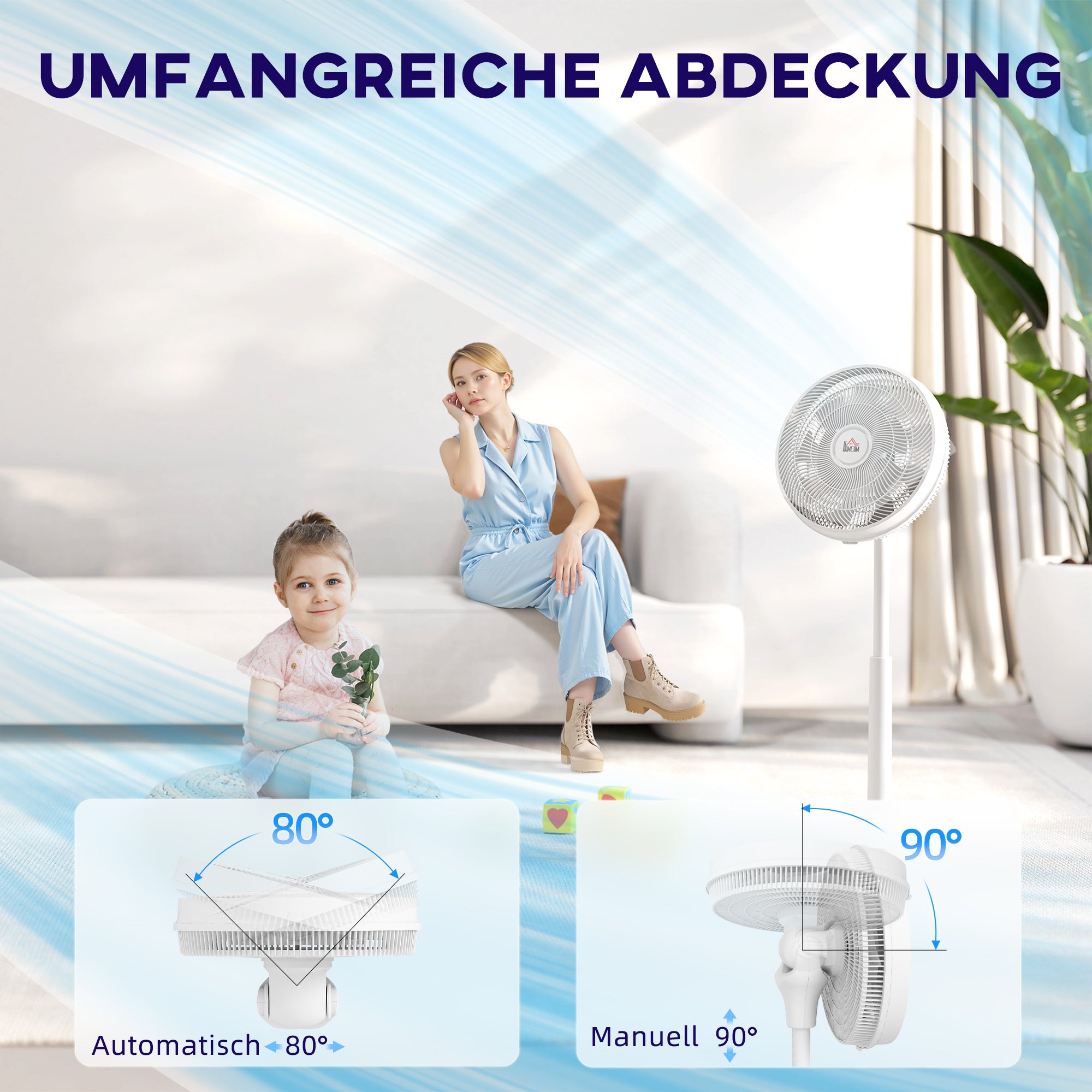 Quiet Pedestal Fan with Remote Control, Fan with 12 Speeds, Adjustable Timer, Tilt & Oscillation, Sleep Modes, White