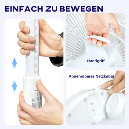 Quiet Pedestal Fan with Remote Control, Fan with 12 Speeds, Adjustable Timer, Tilt & Oscillation, Sleep Modes, White