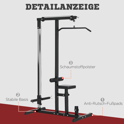 Lat Pulldown Station, Adjustable Cable Pulley Tower with Triceps Bar Lat Pulldown Bar, Cable Pulley Machine up to 280kg Capacity, Fitness Station, Lat Machine, Lat Pulldown Station for Home Steel Black