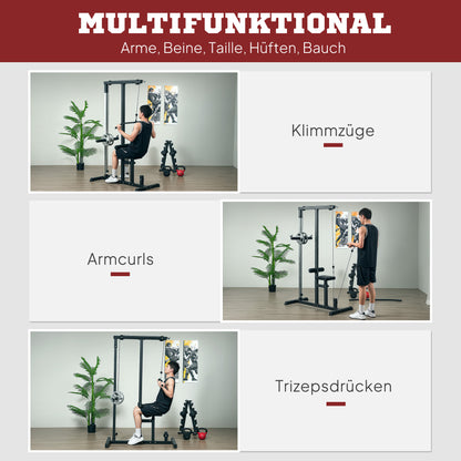 Lat Pulldown Station, Adjustable Cable Pulley Tower with Triceps Bar Lat Pulldown Bar, Cable Pulley Machine up to 280kg Capacity, Fitness Station, Lat Machine, Lat Pulldown Station for Home Steel Black