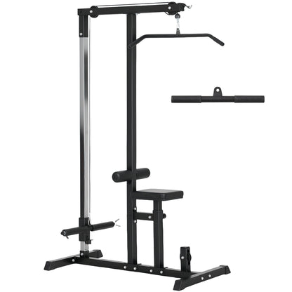 Lat Pulldown Station, Adjustable Cable Pulley Tower with Triceps Bar Lat Pulldown Bar, Cable Pulley Machine up to 280kg Capacity, Fitness Station, Lat Machine, Lat Pulldown Station for Home Steel Black