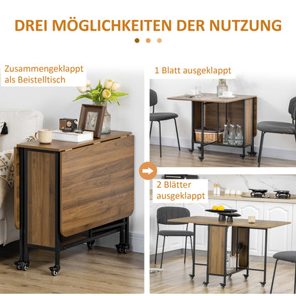 Folding Dining Table Mobile Folding Table with Open Shelf Dining Table Kitchen Table for Small Spaces, Kitchen, Dining Room 130 x 80 x 74 cm Brown