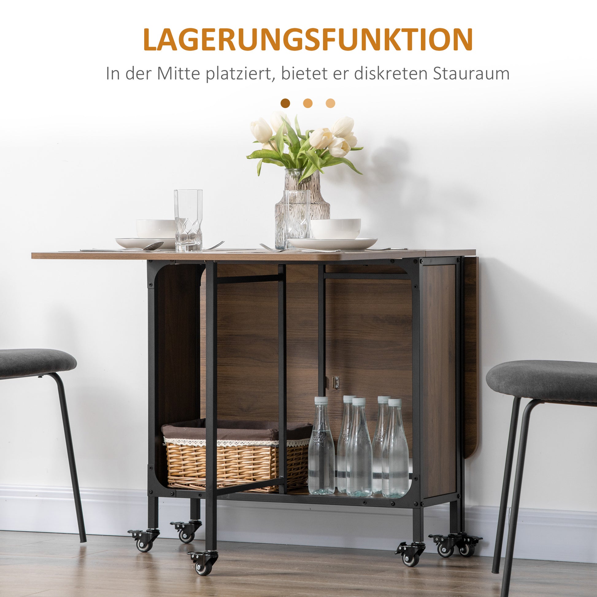 Folding Dining Table Mobile Folding Table with Open Shelf Dining Table Kitchen Table for Small Spaces, Kitchen, Dining Room 130 x 80 x 74 cm Brown