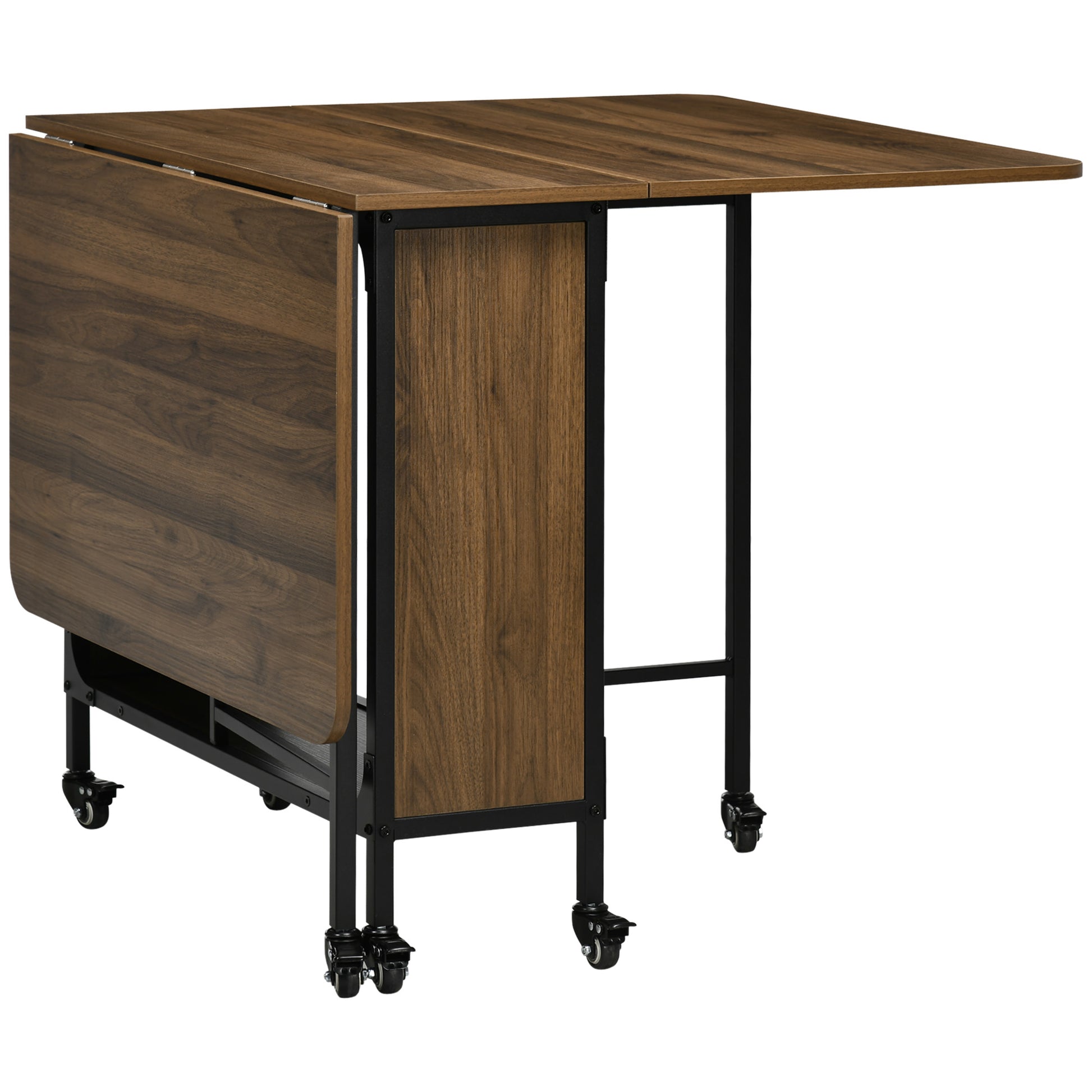 Folding Dining Table Mobile Folding Table with Open Shelf Dining Table Kitchen Table for Small Spaces, Kitchen, Dining Room 130 x 80 x 74 cm Brown