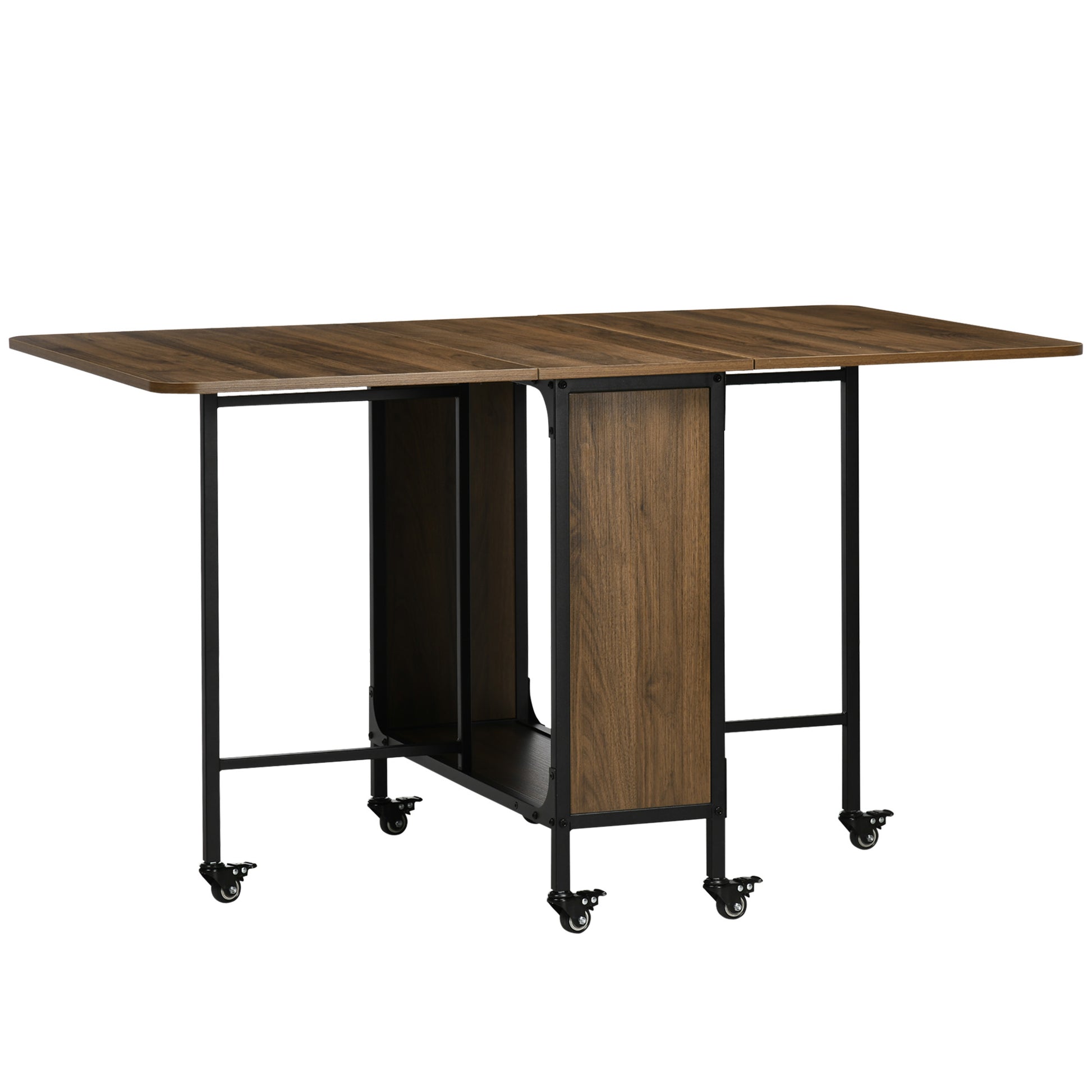 Folding Dining Table Mobile Folding Table with Open Shelf Dining Table Kitchen Table for Small Spaces, Kitchen, Dining Room 130 x 80 x 74 cm Brown