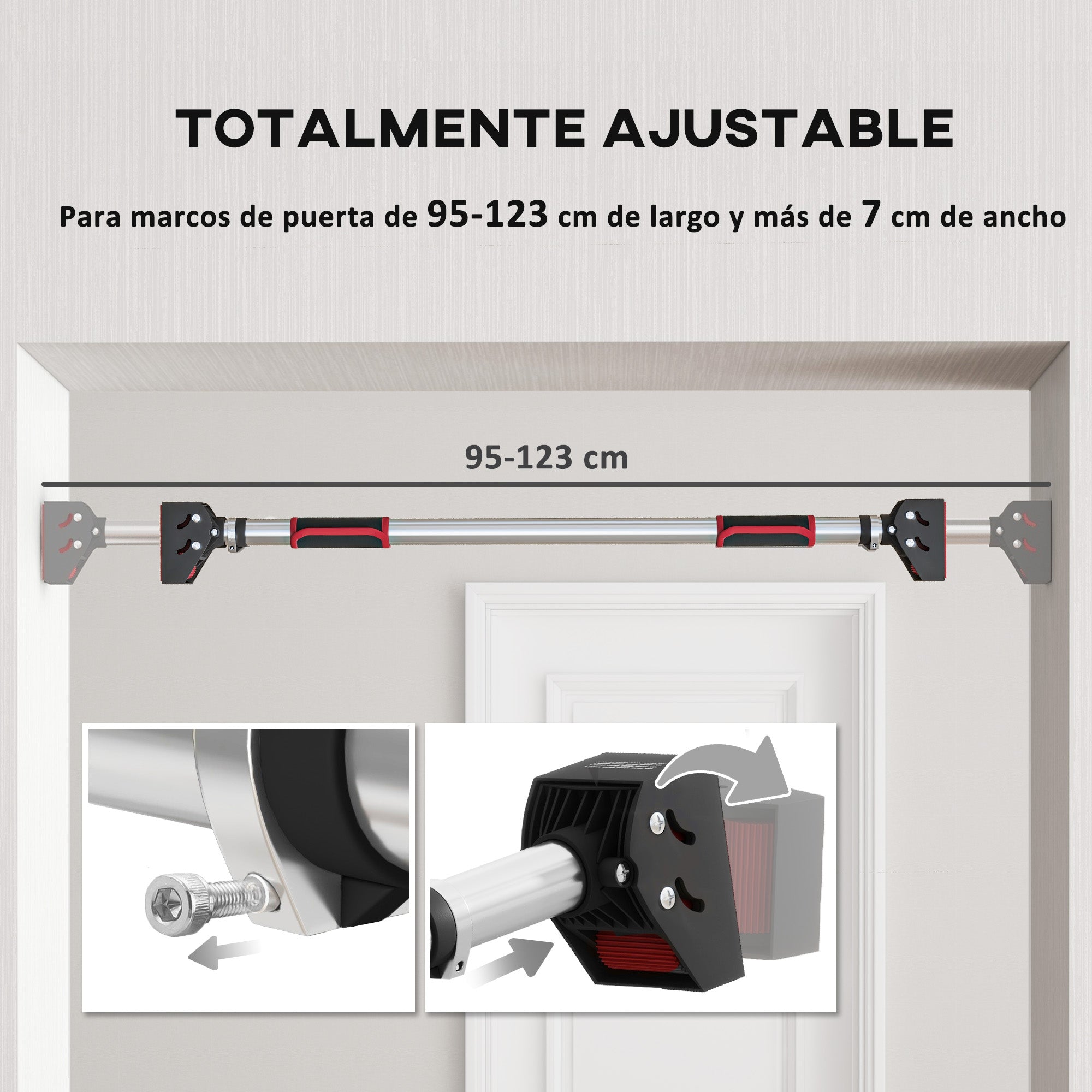 SPORTNOW Pull-Up Bar for Door Adjustable Pull-Up Bar from 95 cm to 123 cm Load 200 kg for Home Gym Exercise and Training Black and Red