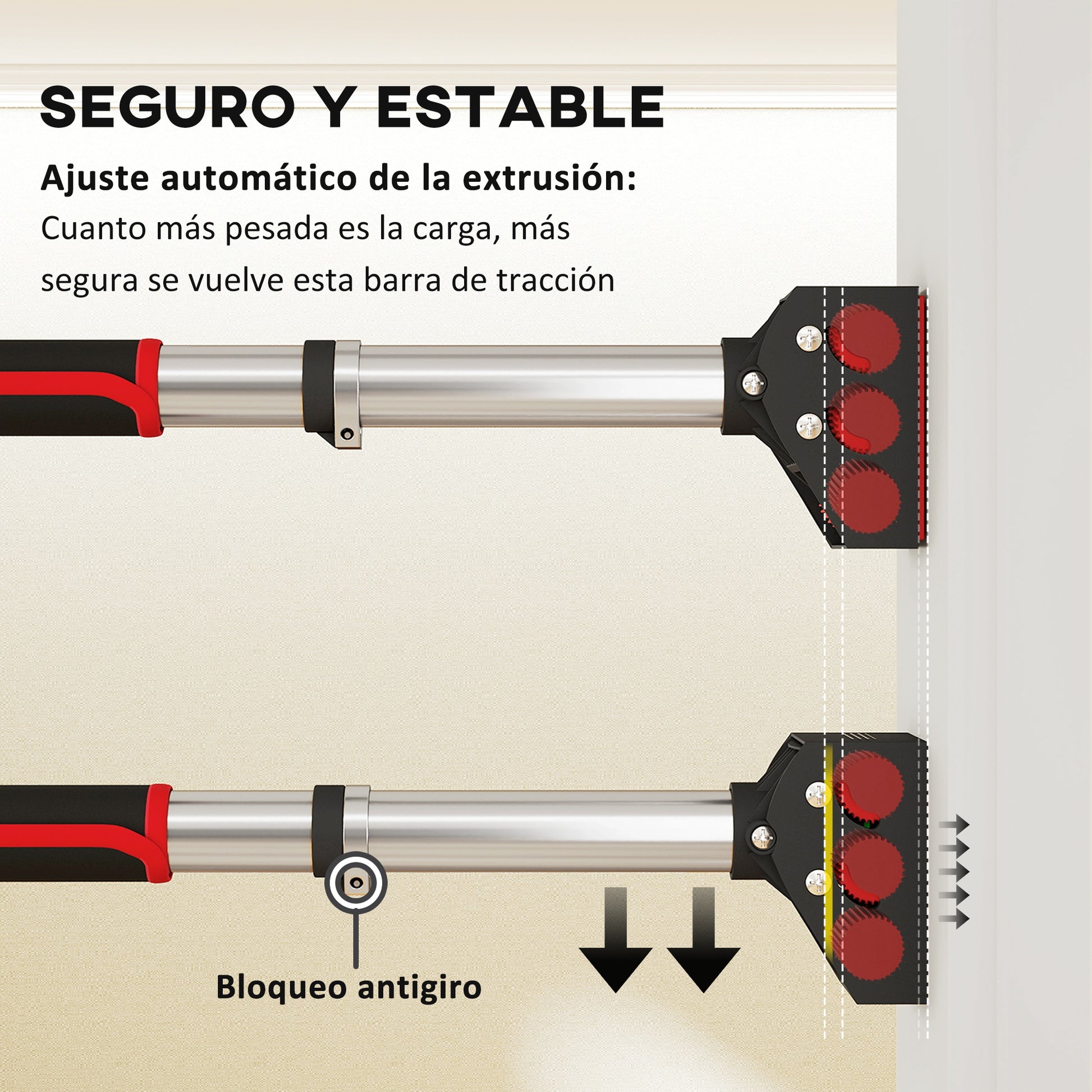 SPORTNOW Pull-Up Bar for Door Adjustable Pull-Up Bar from 95 cm to 123 cm Load 200 kg for Home Gym Exercise and Training Black and Red