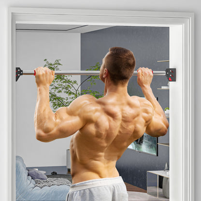 SPORTNOW Pull-Up Bar for Door Adjustable Pull-Up Bar from 95 cm to 123 cm Load 200 kg for Home Gym Exercise and Training Black and Red
