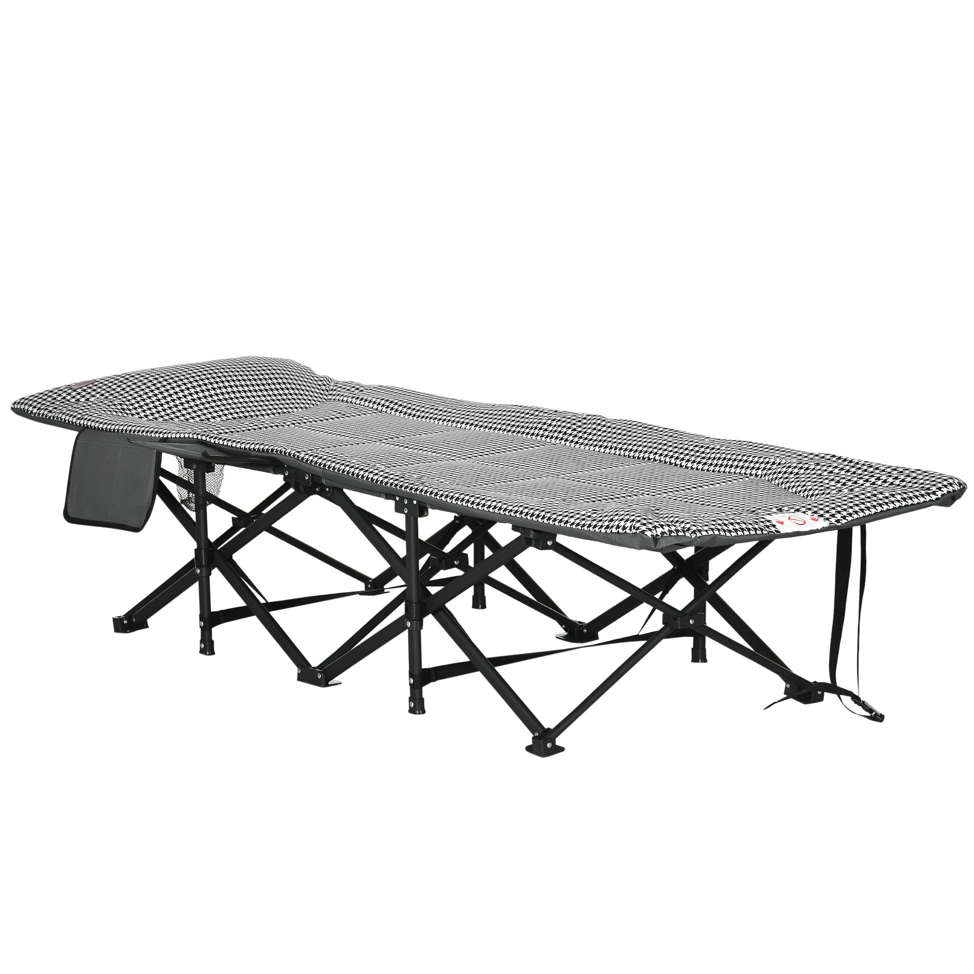 Camp Bed Camping Bed, Camping Lounger with Bag, Folding Bed with Cup Holder, for Pool, Balcony, up to 120 kg, Black, 68 x 186 x 48cm