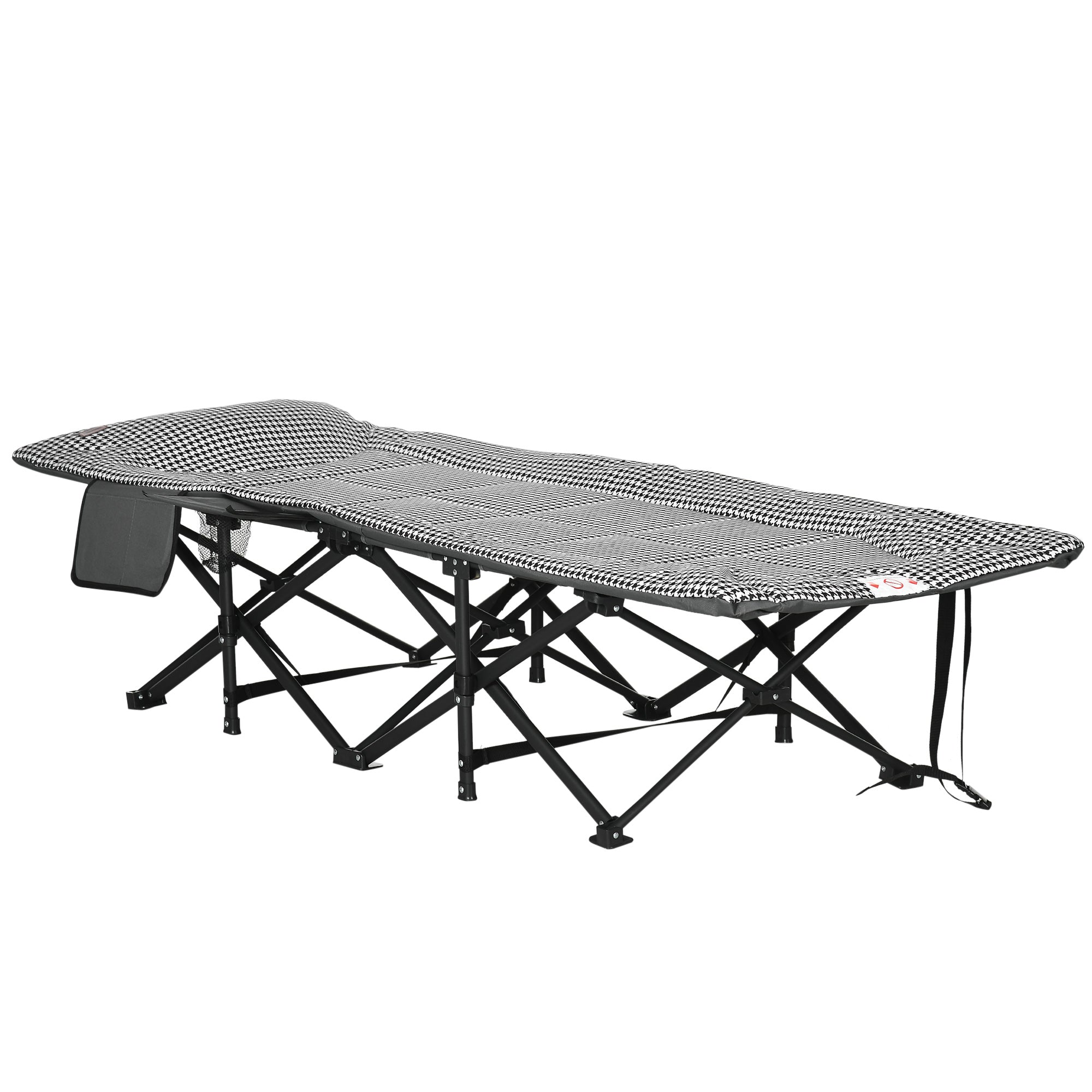 Camp Bed Camping Bed, Camping Lounger with Bag, Folding Bed with Cup Holder, for Pool, Balcony, up to 120 kg, Black, 68 x 186 x 48cm