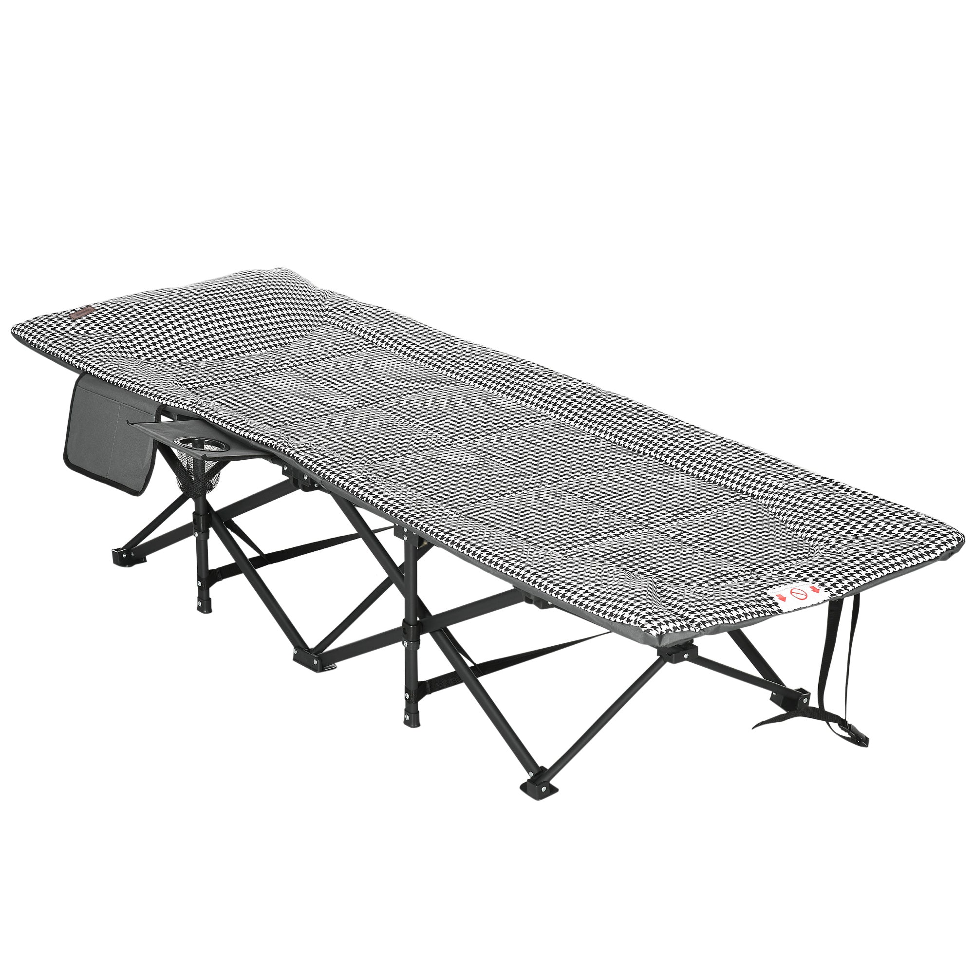 Camp Bed Camping Bed, Camping Lounger with Bag, Folding Bed with Cup Holder, for Pool, Balcony, up to 120 kg, Black, 68 x 186 x 48cm