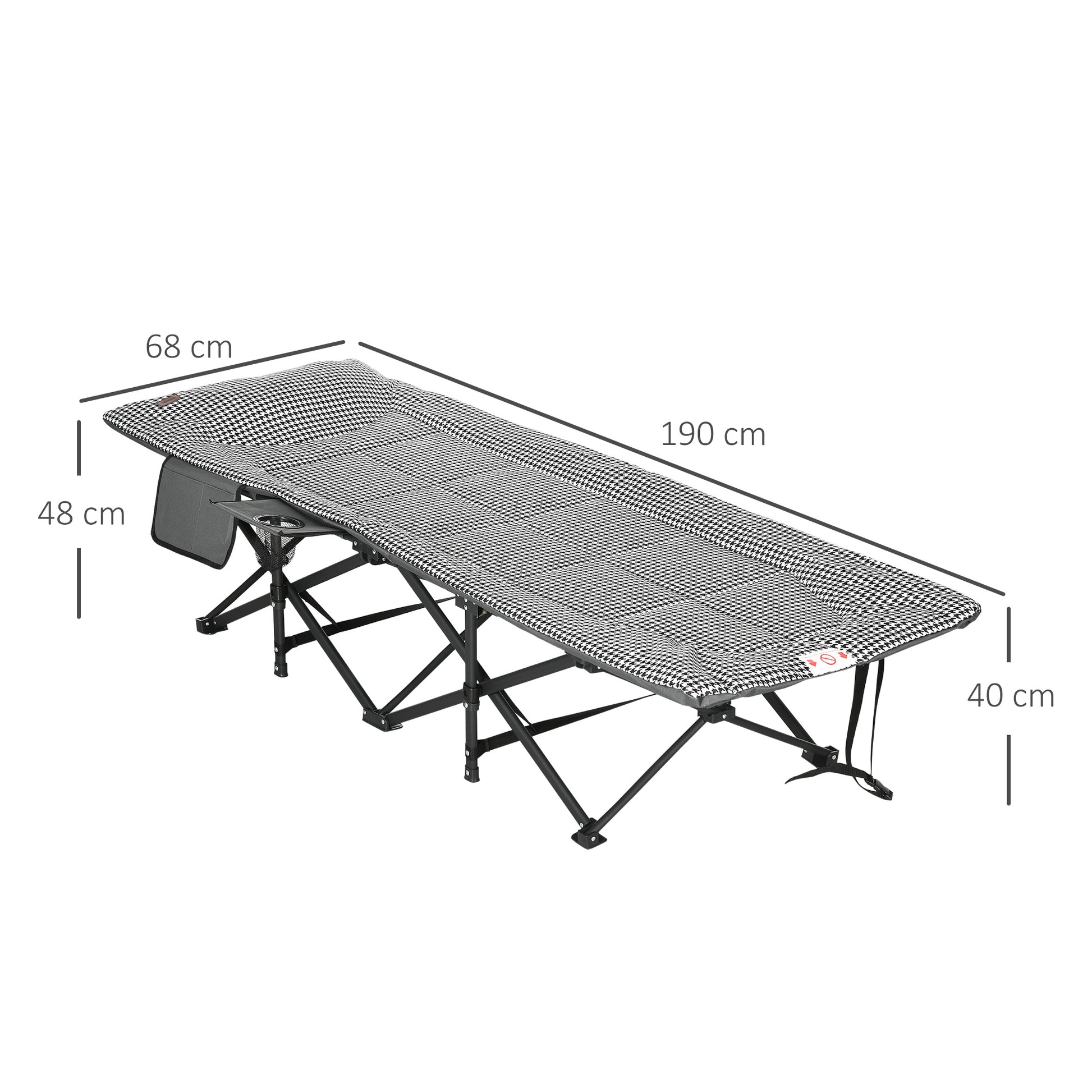 Camp Bed Camping Bed, Camping Lounger with Bag, Folding Bed with Cup Holder, for Pool, Balcony, up to 120 kg, Black, 68 x 186 x 48cm
