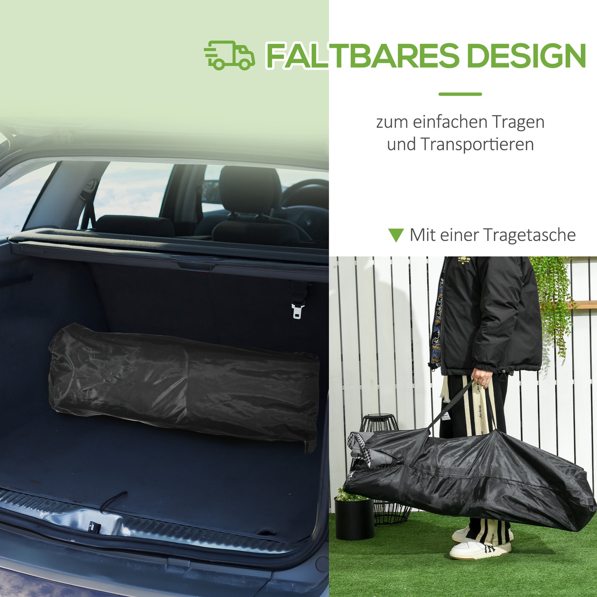 Camp Bed Camping Bed, Camping Lounger with Bag, Folding Bed with Cup Holder, for Pool, Balcony, up to 120 kg, Black, 68 x 186 x 48cm