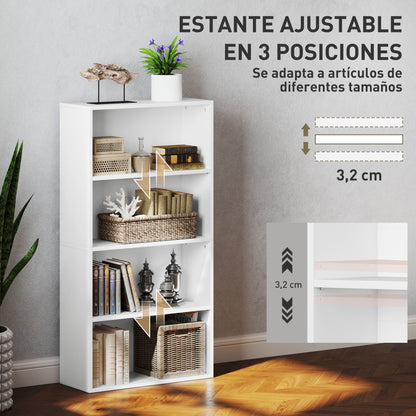 4-Tier Bookshelf with 2 Adjustable Shelves for Living Room Office Bedroom 60x24x115.5 cm White