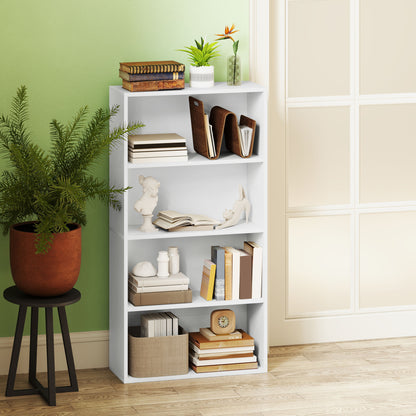 4-Tier Bookshelf with 2 Adjustable Shelves for Living Room Office Bedroom 60x24x115.5 cm White