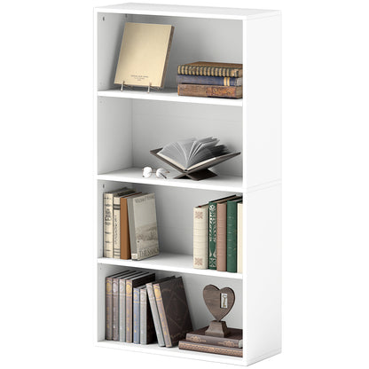 4-Tier Bookshelf with 2 Adjustable Shelves for Living Room Office Bedroom 60x24x115.5 cm White