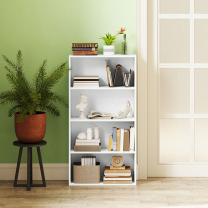 4-Tier Bookshelf with 2 Adjustable Shelves for Living Room Office Bedroom 60x24x115.5 cm White