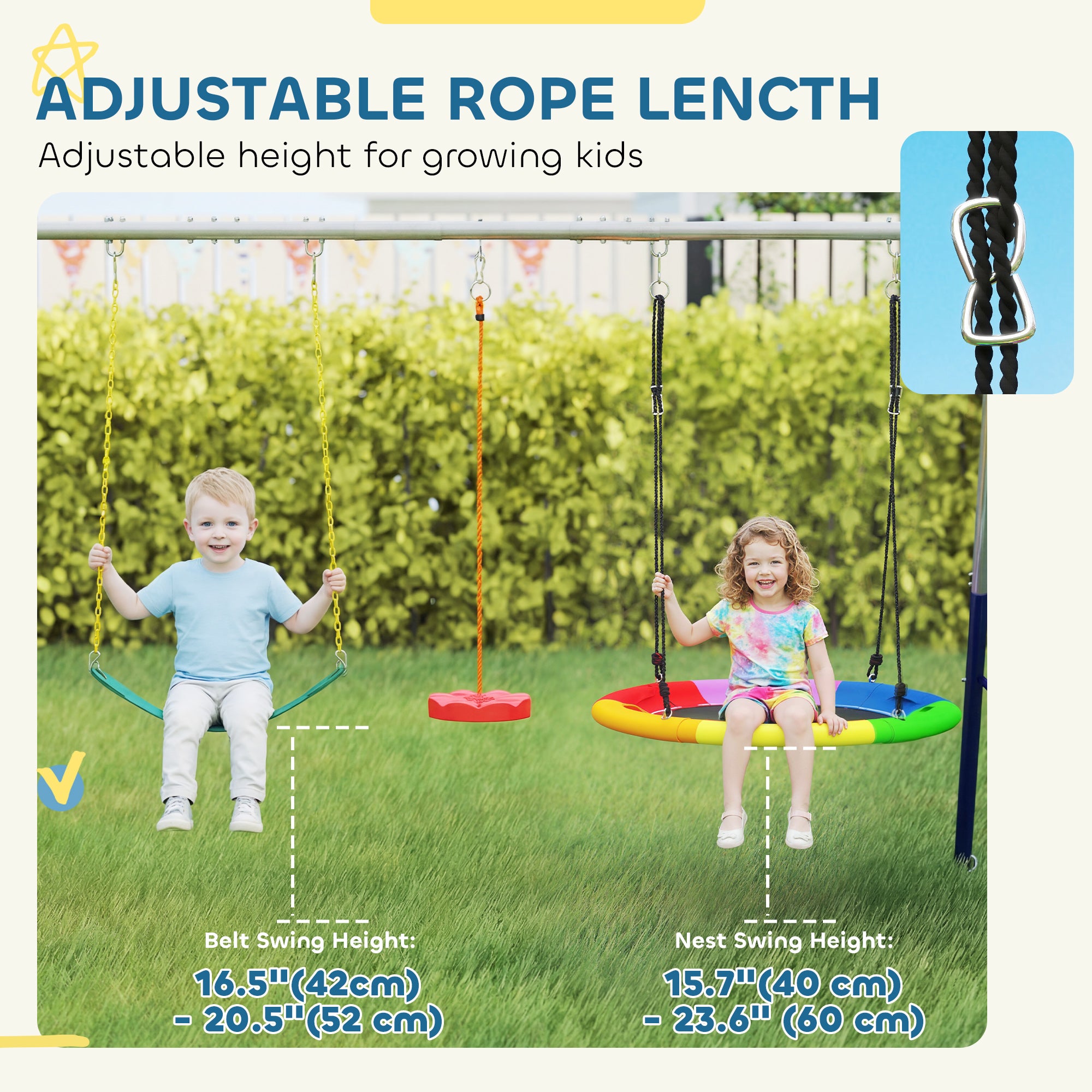 5-in-1 Kids Swing Set with Slide – Adjustable Seats, Nest & Strap Swings, Heavy-Duty A-Frame, Multicolor (For Ages 3–8)