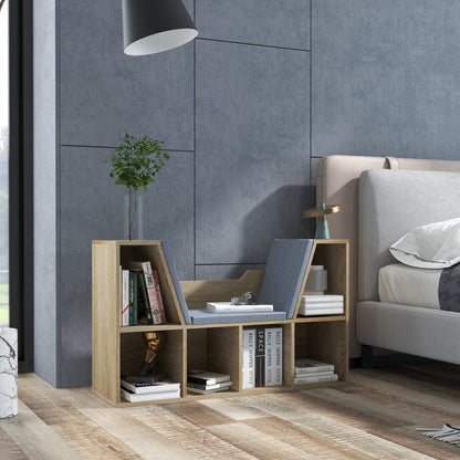 Contemporary Design 2-in-1 Bookshelf Bench with 6 Compartments and 3 Cushions Oak Grey 102L x 30W x 61H cm