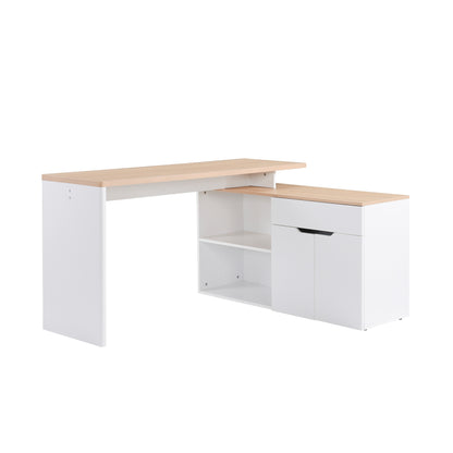 White Light Wood Computer Desk with Modular Multi-Storage Double Niche + Drawer and Cabinet