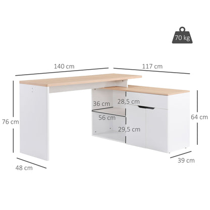 White Light Wood Computer Desk with Modular Multi-Storage Double Niche + Drawer and Cabinet