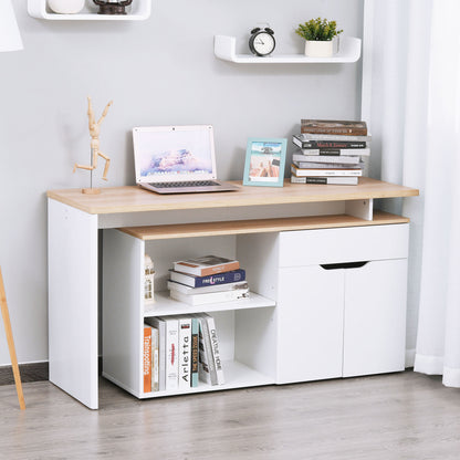 White Light Wood Computer Desk with Modular Multi-Storage Double Niche + Drawer and Cabinet