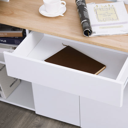 White Light Wood Computer Desk with Modular Multi-Storage Double Niche + Drawer and Cabinet