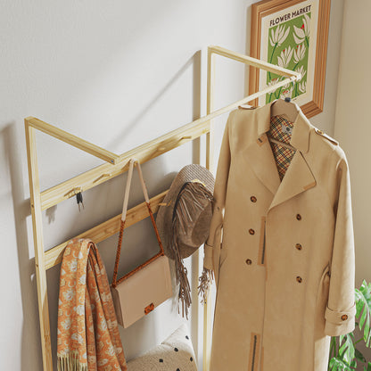 Coat Stand with Shoe Bench, Coat Rack with Hooks, Shoe Rack, Coat with Seat Cushion, Coat Stand for Entrance Area, Hallway, Bamboo, Natural