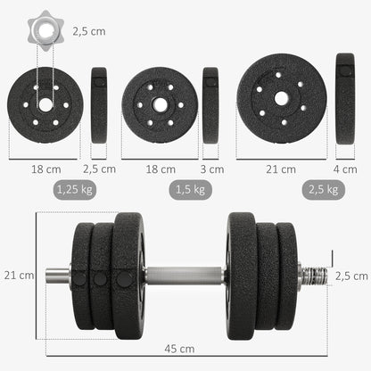 Dumbbell Set 25KG Dumbbell Set with Weight Plates for Home Office Gym Steel Faux Leather Black Strength Training