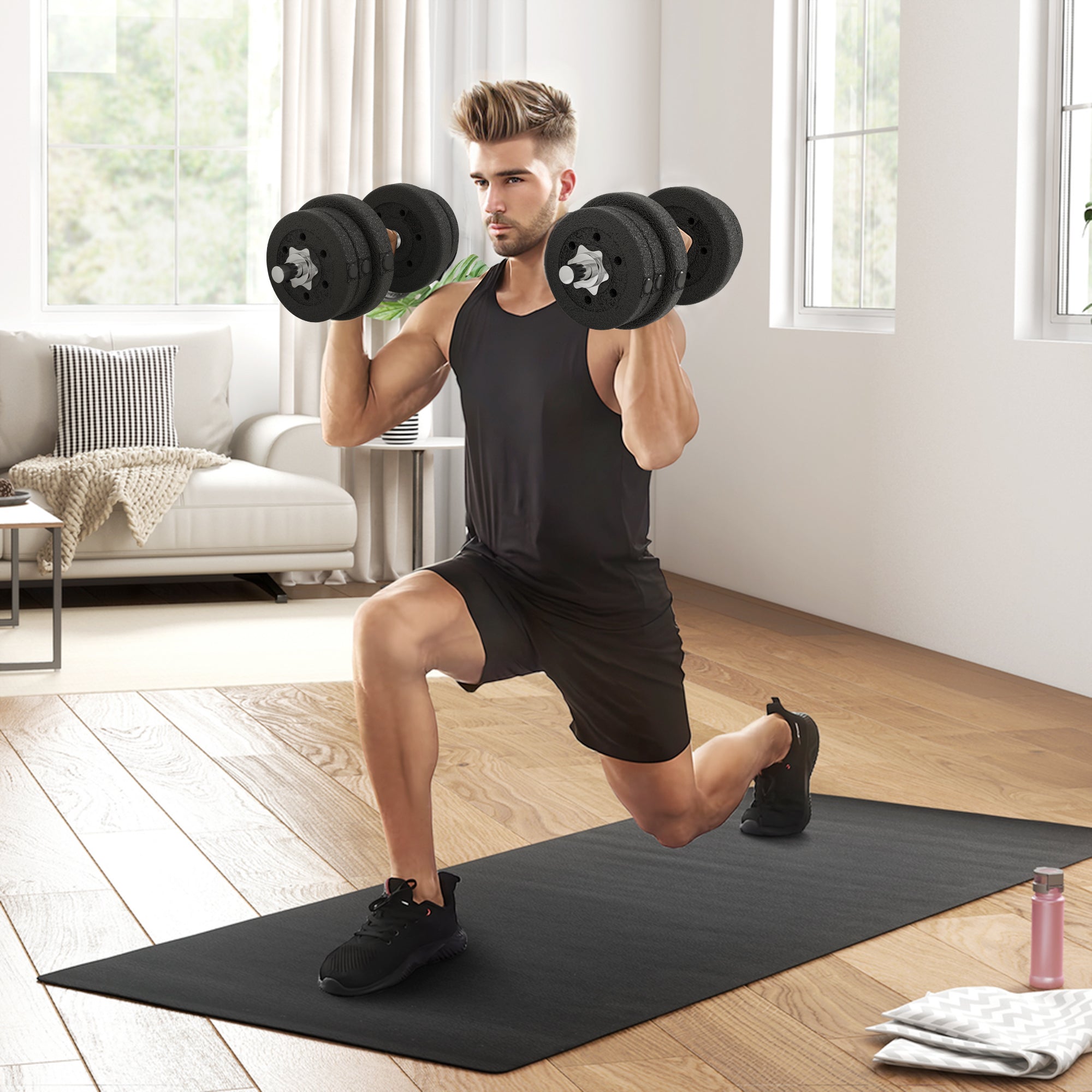 Dumbbell Set 25KG Dumbbell Set with Weight Plates for Home Office Gym Steel Faux Leather Black Strength Training