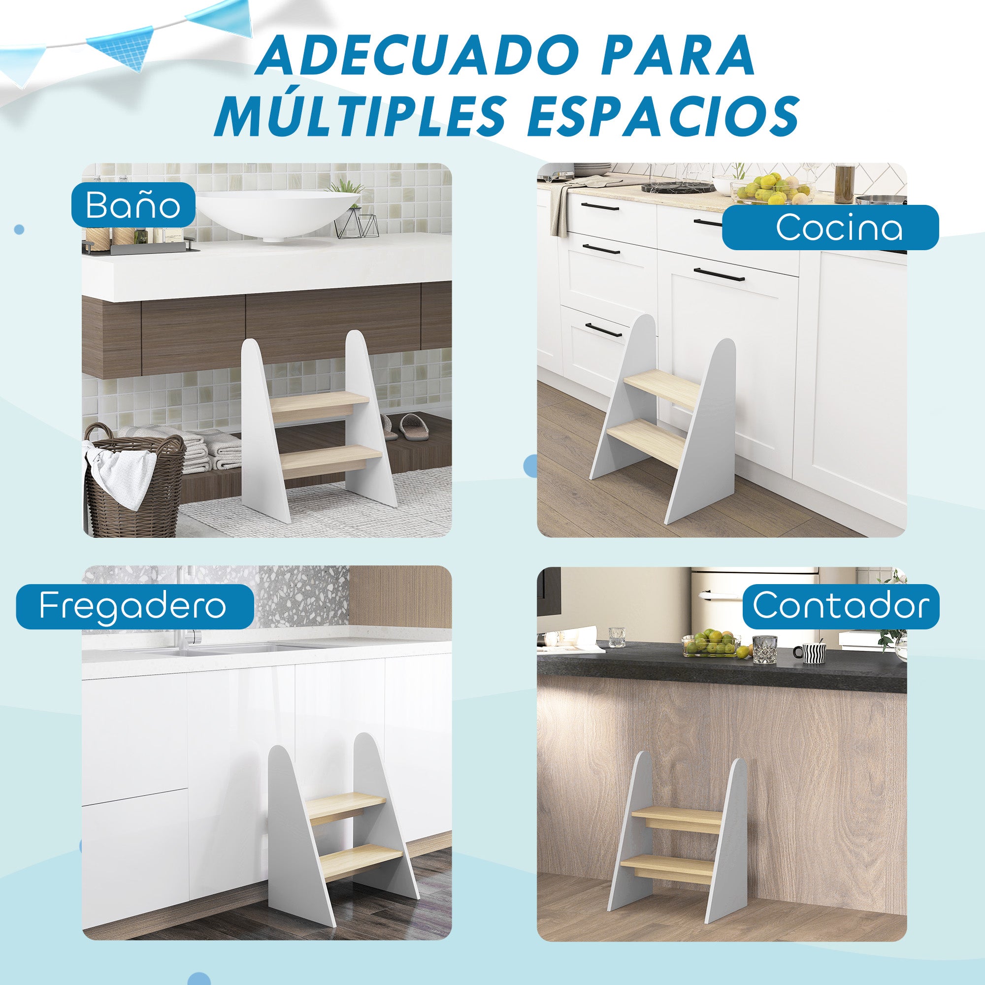 2-Step Kids Stool Learning Tower for Children 3+ Years Bathroom Kitchen Bookshelf Bedroom White