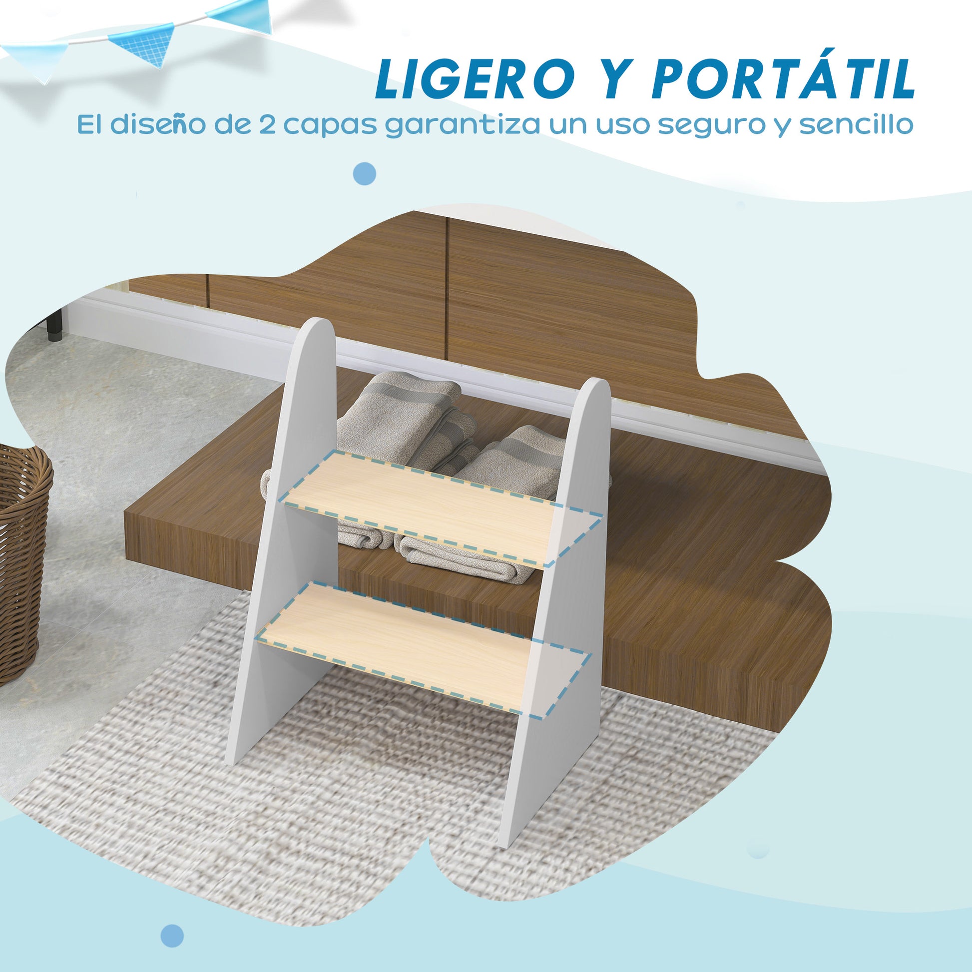 2-Step Kids Stool Learning Tower for Children 3+ Years Bathroom Kitchen Bookshelf Bedroom White