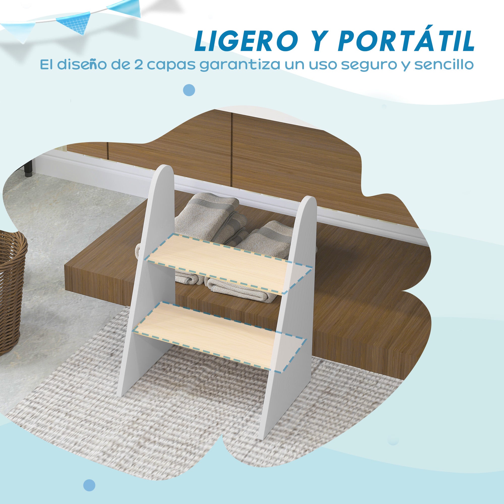 2-Step Kids Stool Learning Tower for Children 3+ Years Bathroom Kitchen Bookshelf Bedroom White