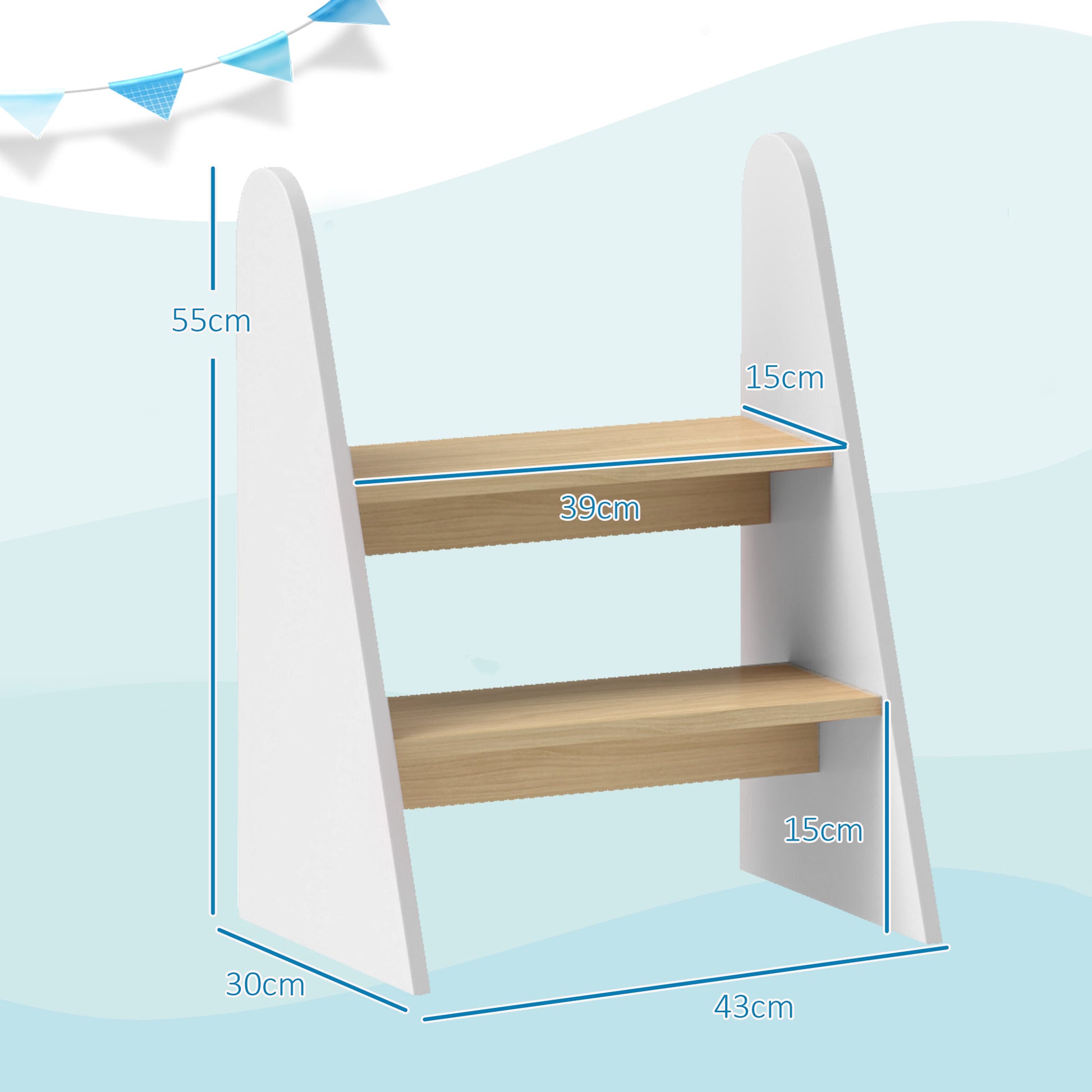 2-Step Kids Stool Learning Tower for Children 3+ Years Bathroom Kitchen Bookshelf Bedroom White