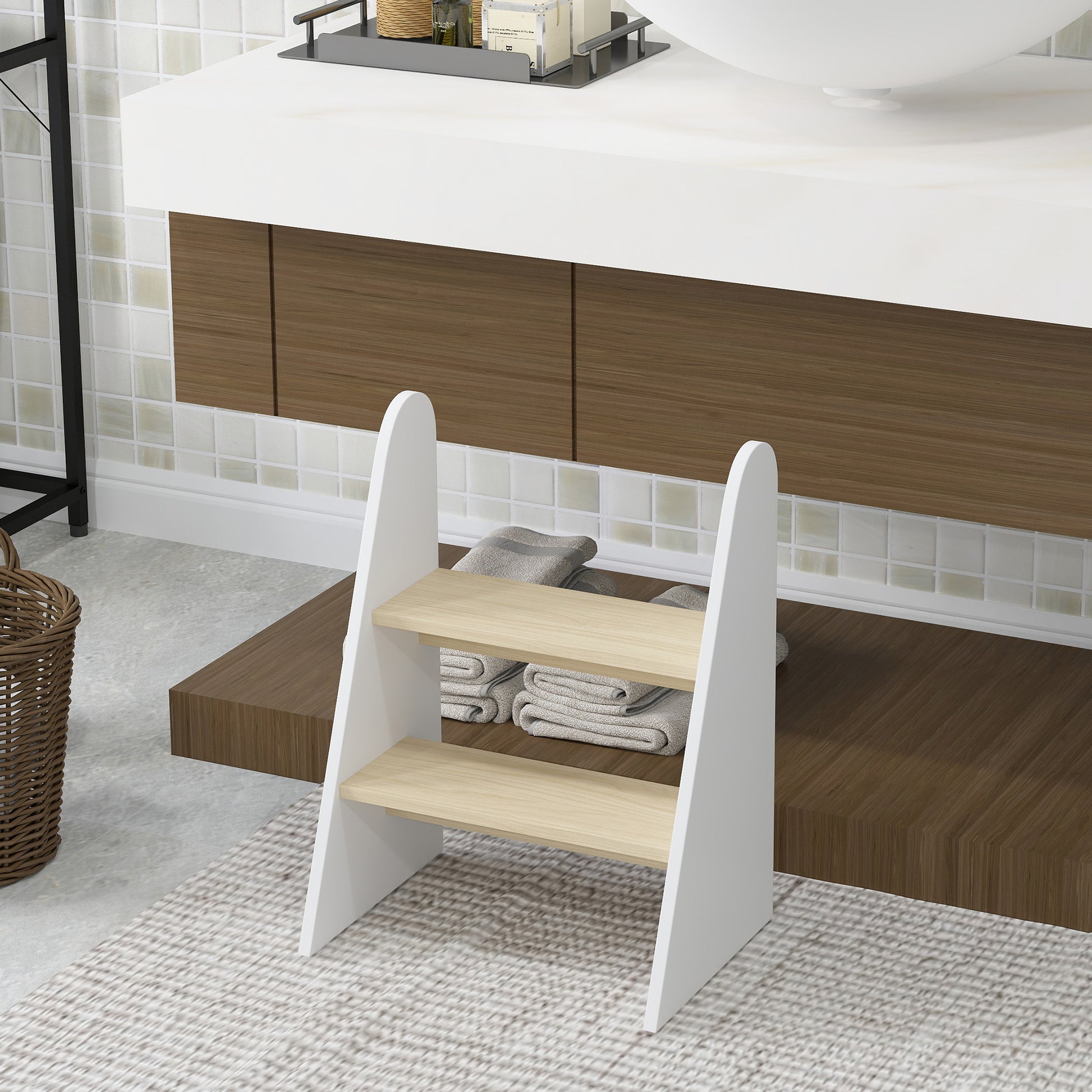 2-Step Kids Stool Learning Tower for Children 3+ Years Bathroom Kitchen Bookshelf Bedroom White