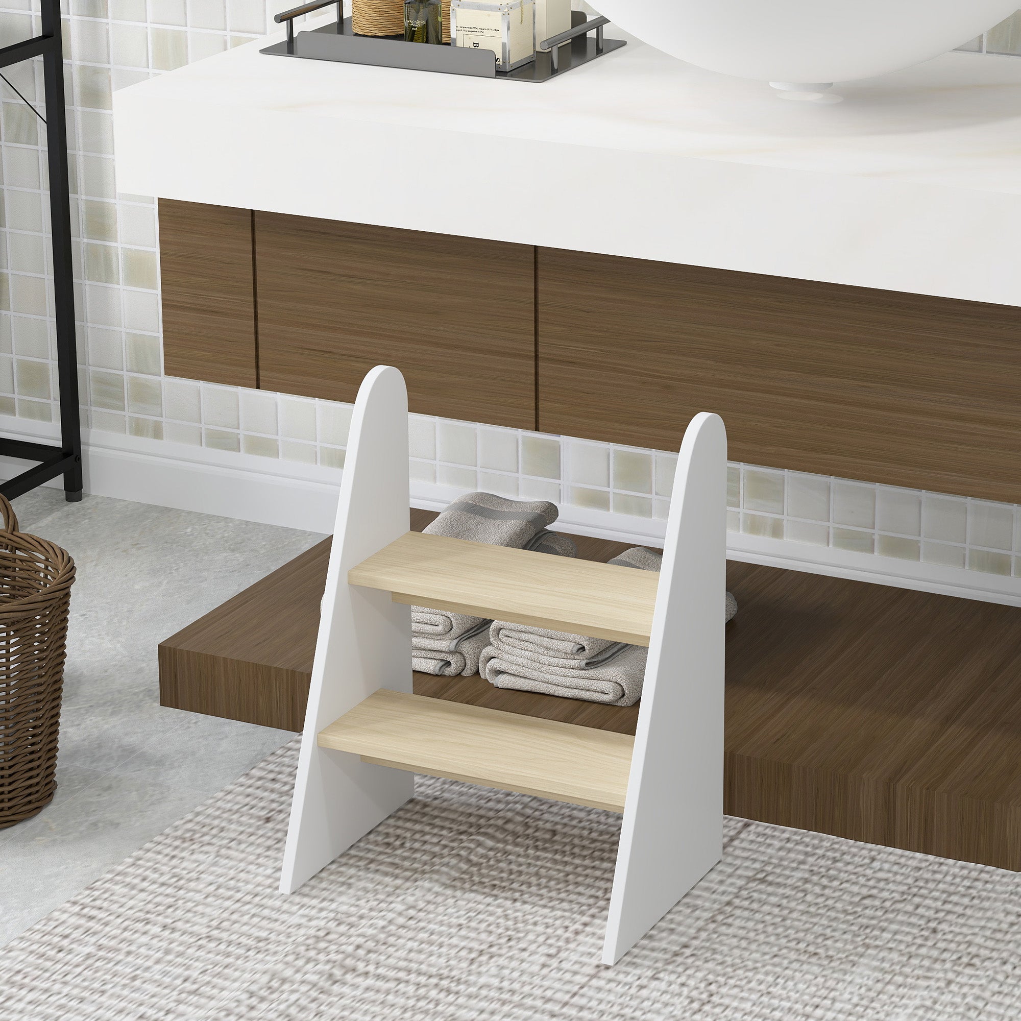2-Step Kids Stool Learning Tower for Children 3+ Years Bathroom Kitchen Bookshelf Bedroom White