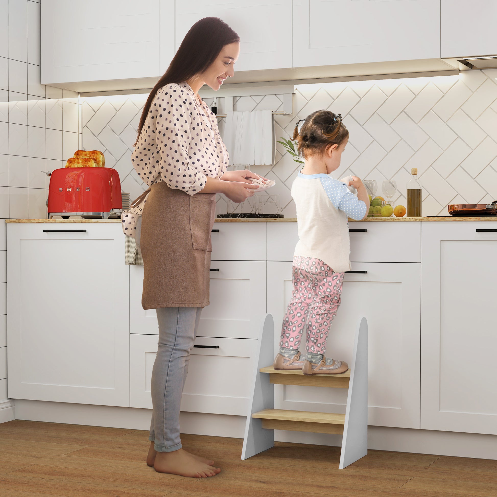 2-Step Kids Stool Learning Tower for Children 3+ Years Bathroom Kitchen Bookshelf Bedroom White