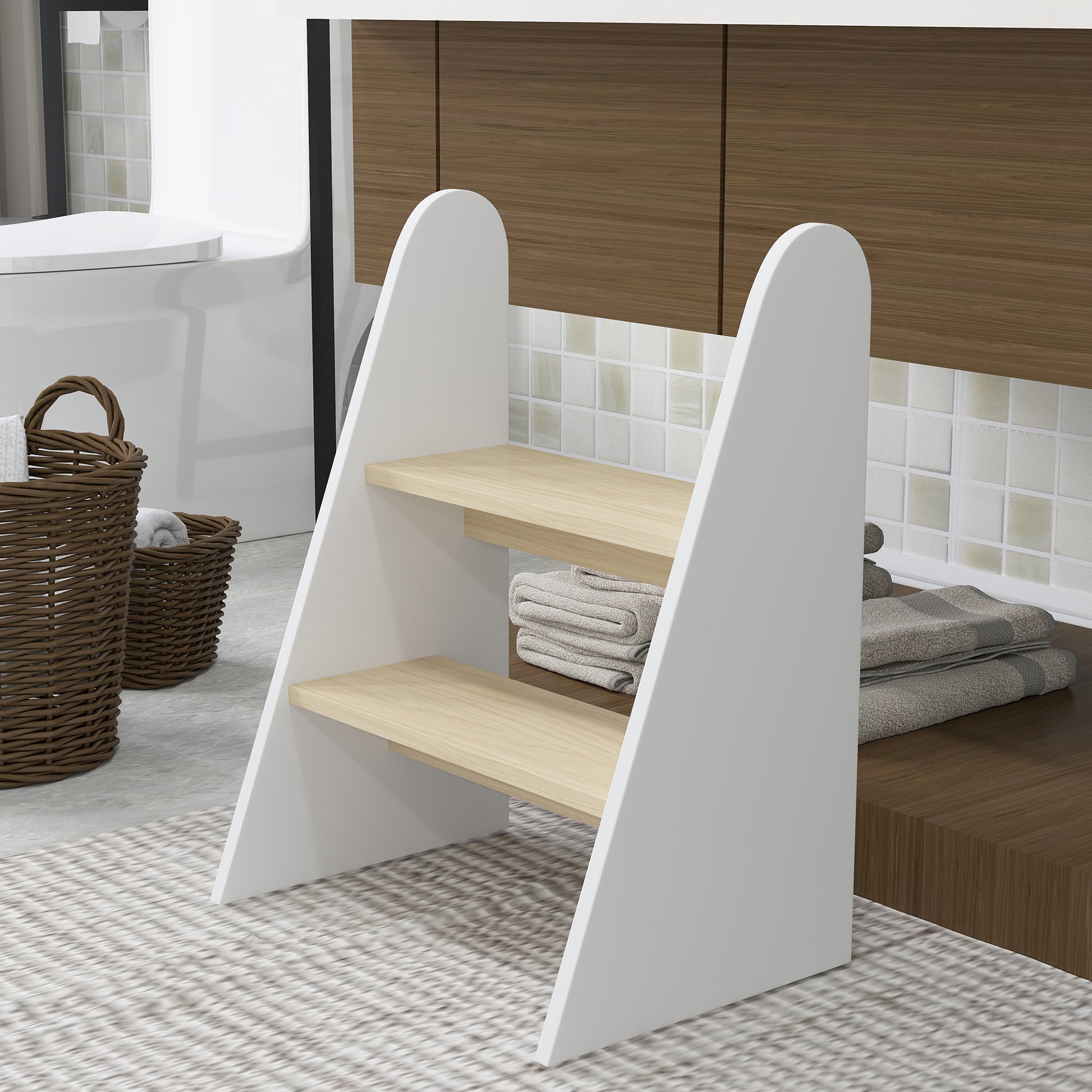 2-Step Kids Stool Learning Tower for Children 3+ Years Bathroom Kitchen Bookshelf Bedroom White