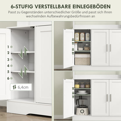 Kitchen Cabinet Tall Cabinet with Countertop Buffet Cabinet with Adjustable Shelves, 5 Doors, Pantry Cabinet with Glass Doors, Scandinavian Design, White