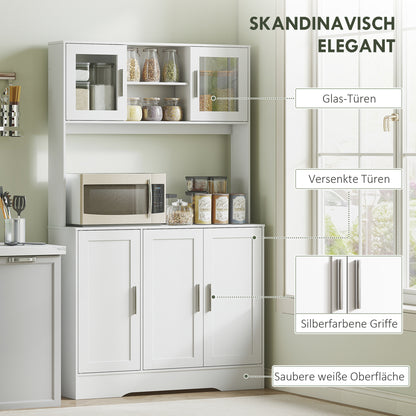 Kitchen Cabinet Tall Cabinet with Countertop Buffet Cabinet with Adjustable Shelves, 5 Doors, Pantry Cabinet with Glass Doors, Scandinavian Design, White